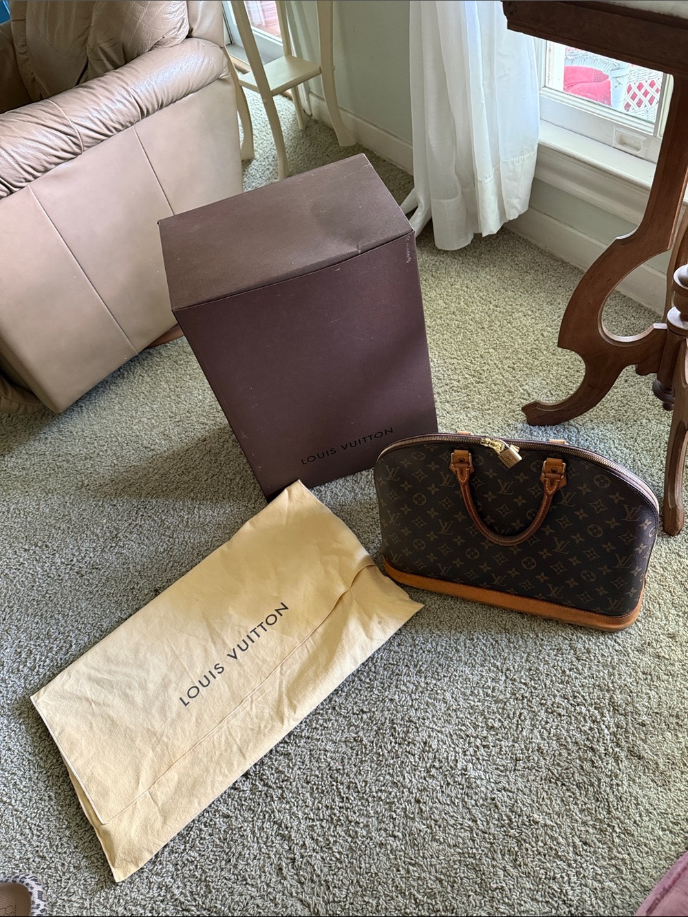 Louis Vuitton Monogram Alma PM Handbag - Dark Brown with Tan Trim